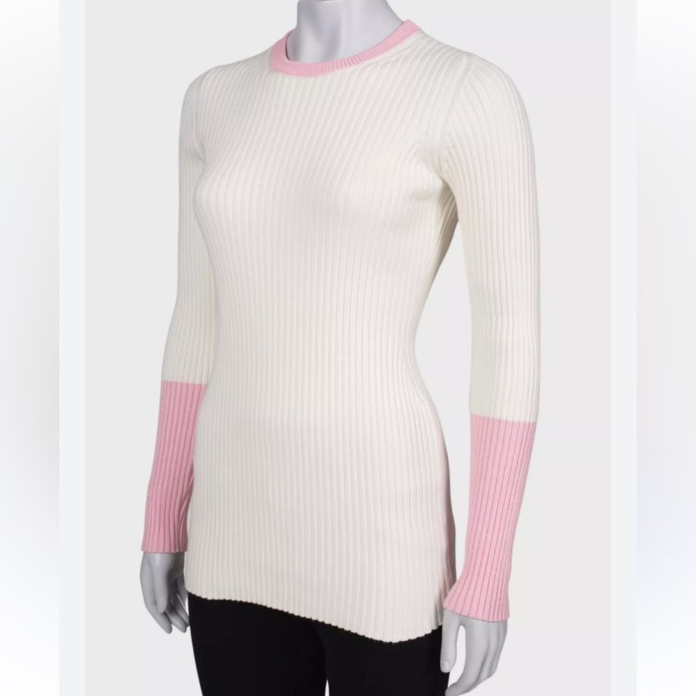 Victoria Beckham Ribbed Crewneck Sweater Cream and Pink NWT Size 00